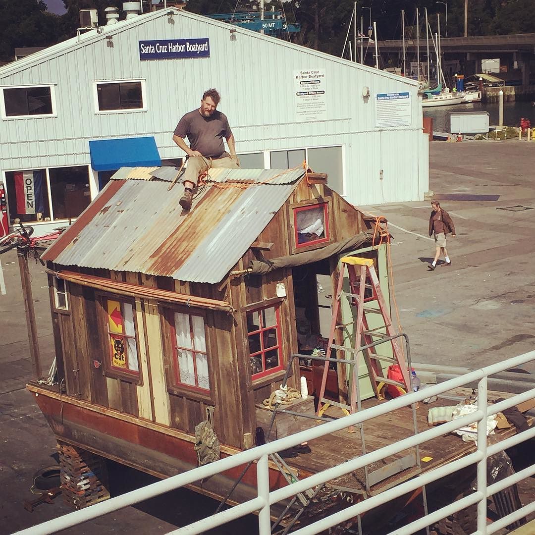 Roof work on the #shantyboat at the Santa Cruz Yacht Harbor.