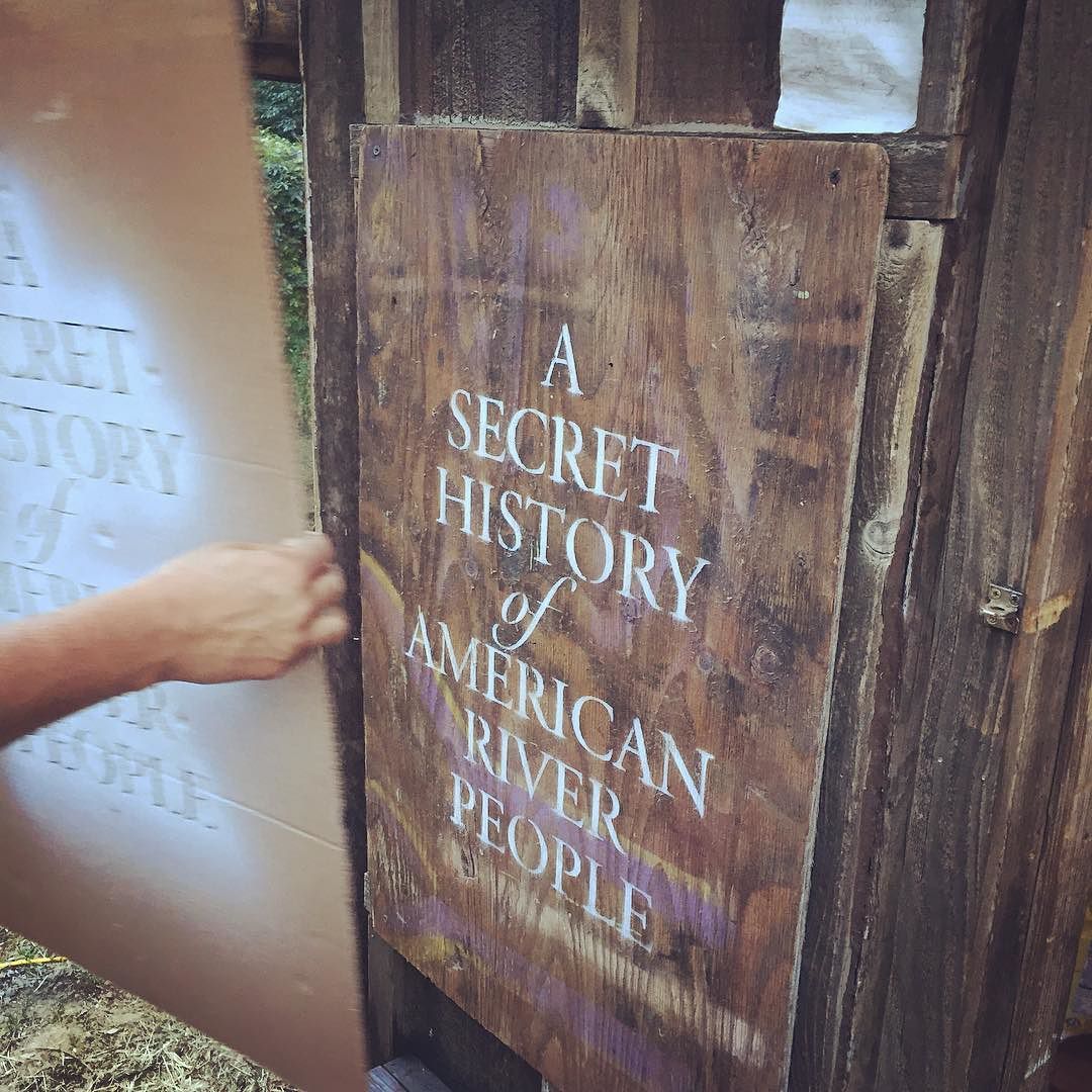 Secret History stencil on the front of the #shantyboat. #stencil #art