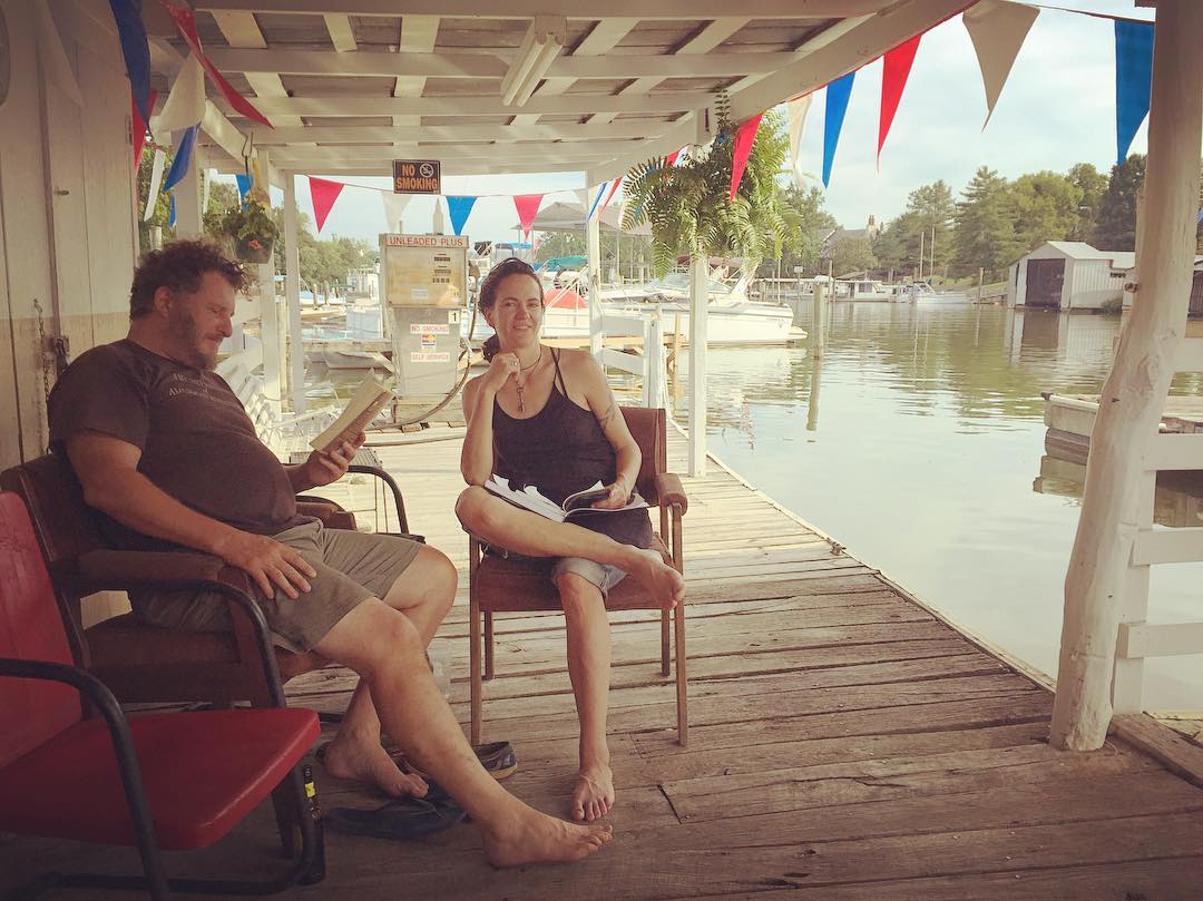 Sitting at Duncan’s Boat Dock in the shade with a beer