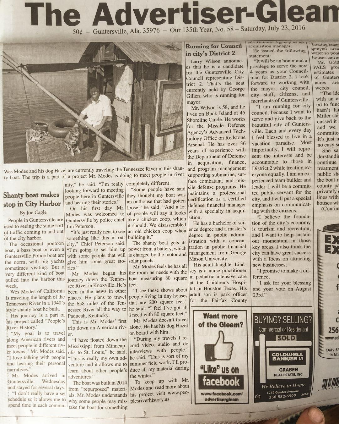 Secret History is front page in the Guntersville Gleam