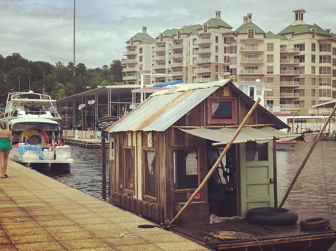 Shantyboat out of place at the Grand Harbor on Pickwick Lake