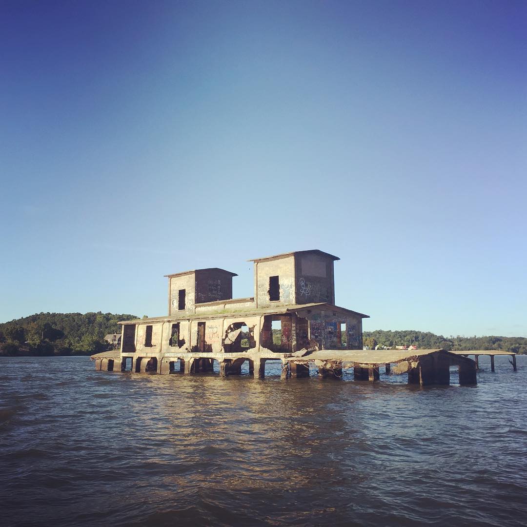 Old Danville Grain Elevator submerged by the inundated Tennessee River