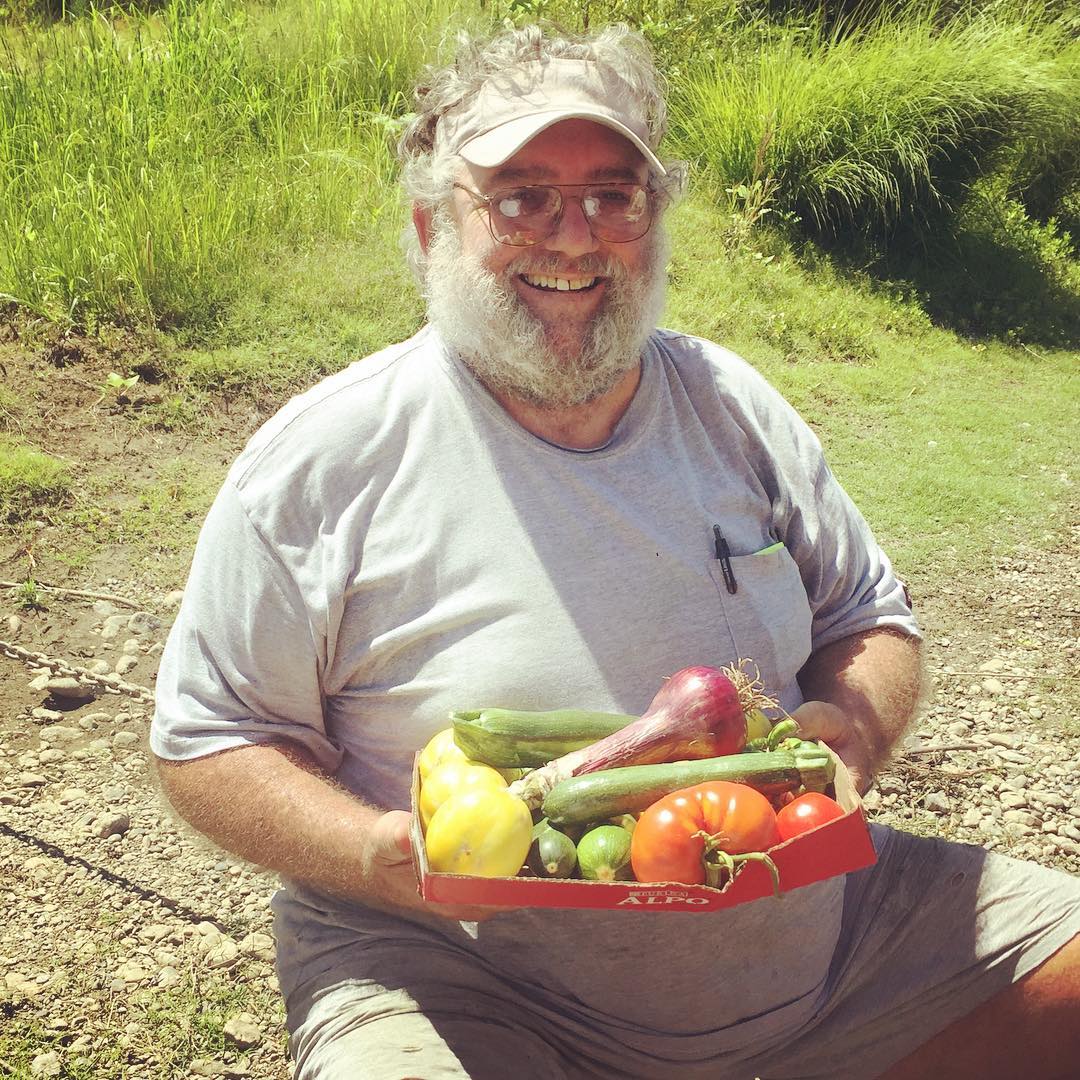 Al brings us fresh vegetables from his garden as we interview his friend Mike