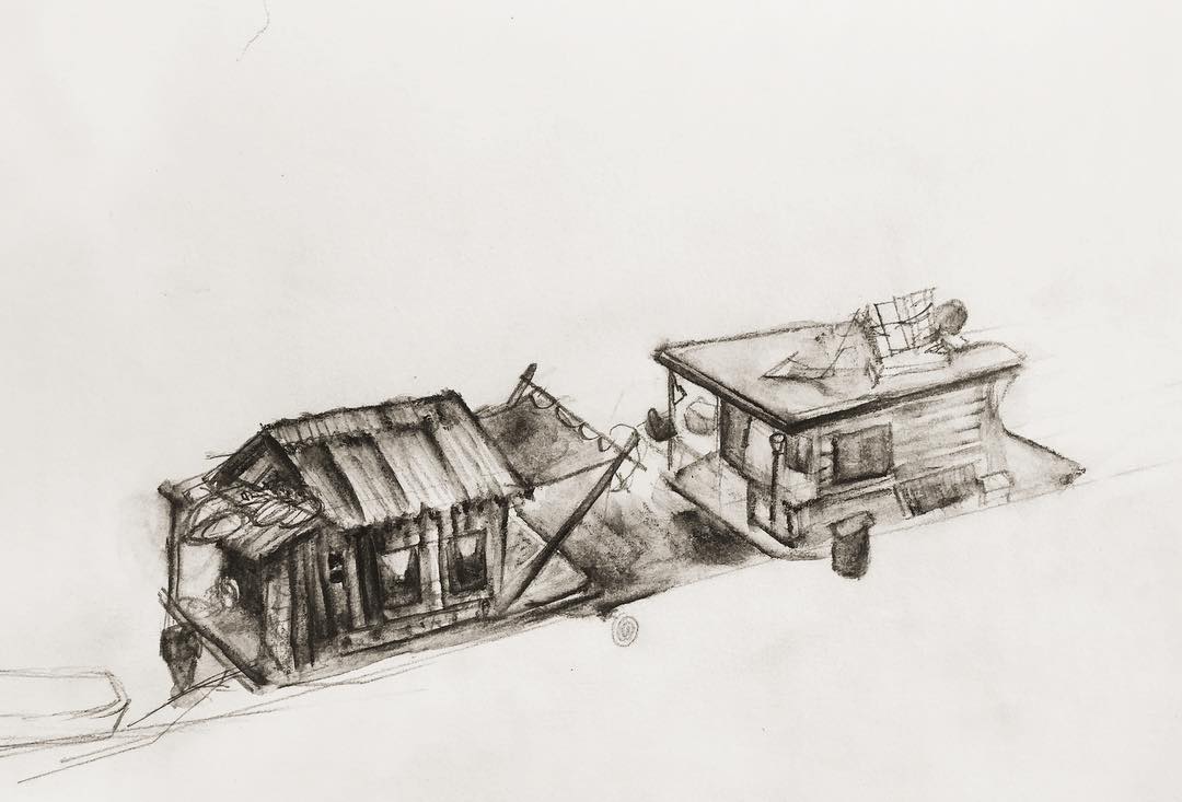 Benzy’s drawing of the shantyboat docked at Stingrayz in Knight’s Landing