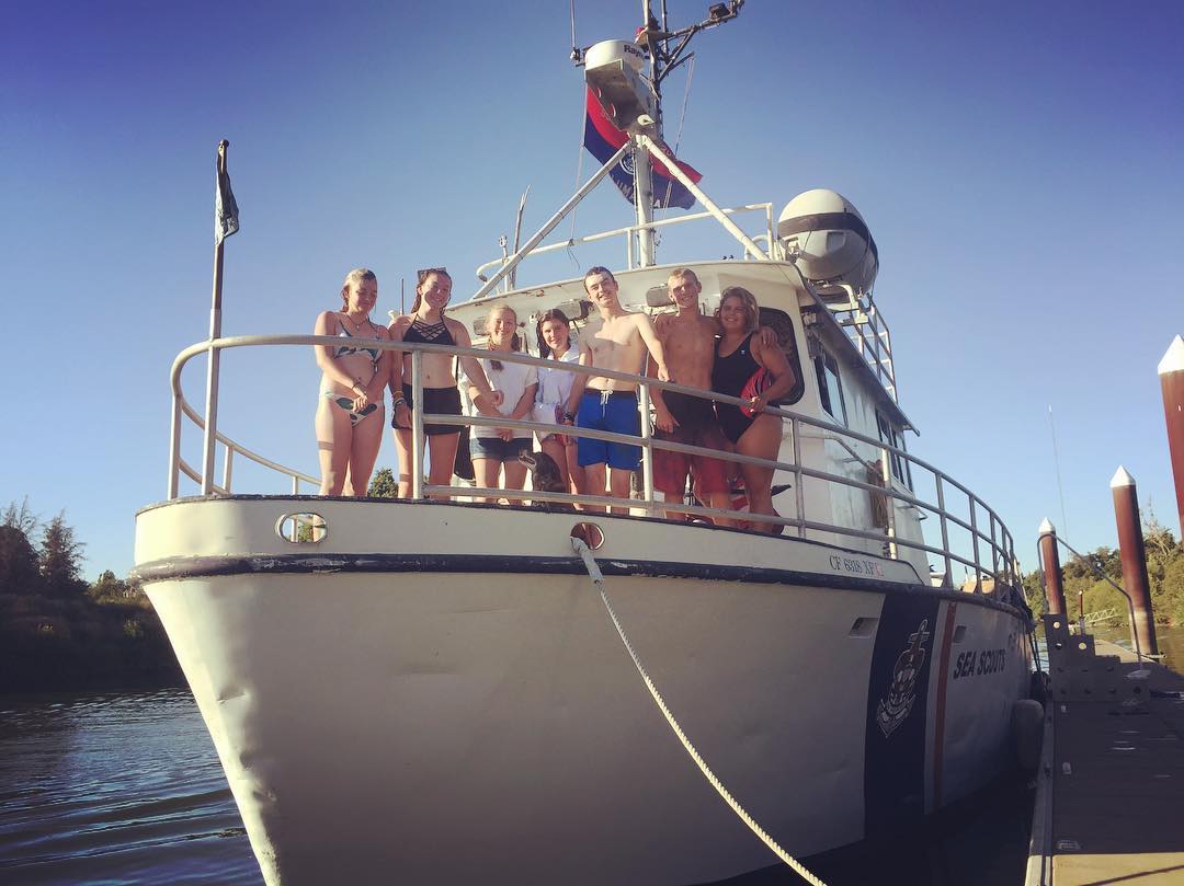 The mostly girl crew of the Sea Scout vessel Compass Rose who gave us a tour of the 60+ foot formal Naval ship