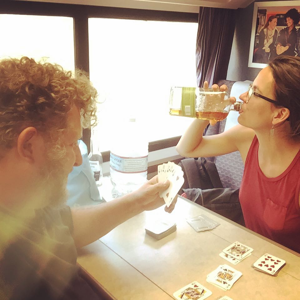 Playing cards on the Davis to Sacramento train