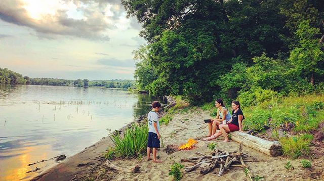 Little beach campfire along the shore of the Hudson River