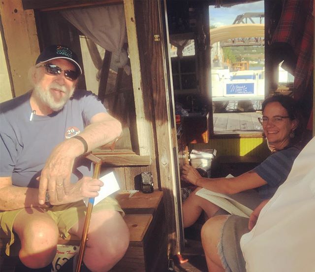 An hour hanging out on the back deck of the shantyboat with folklorist George Ward Who told us stories and sang us canal songs