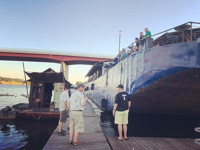 Greeting party at the Rusty Anchor floating barge bar in Troy NY