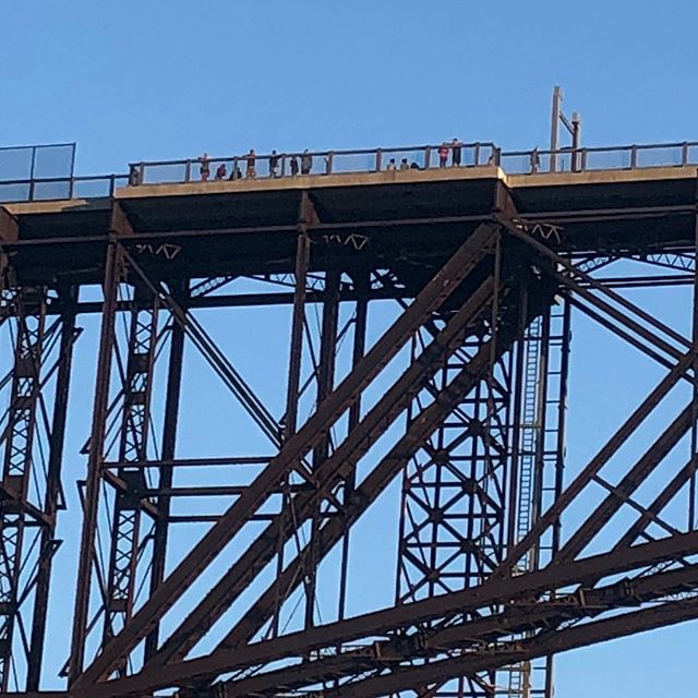 We drew a sizable crowd on the Poughkeepsie pedestrian bridge. #shantyboat