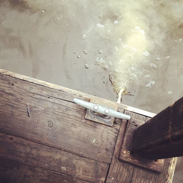 The first time our bilge pumps have ever needed to be used. Docked in Haverstraw, water was coming over our stern