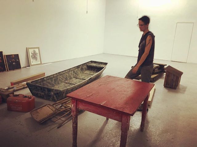 Staging the exhibition. #shantyboat #artshow