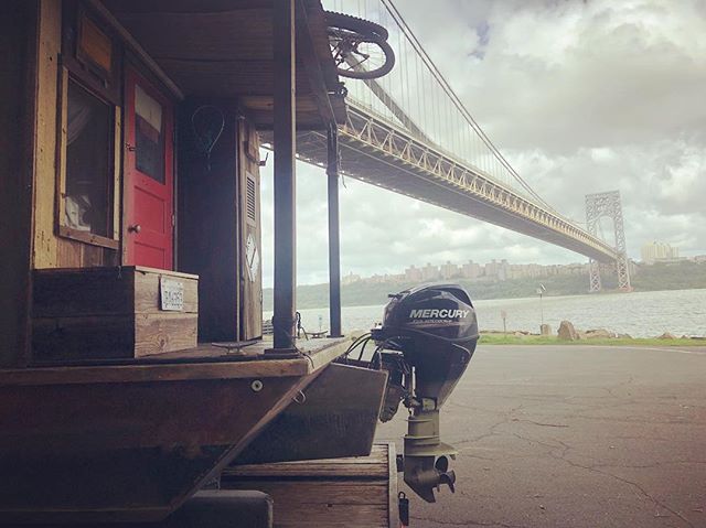 Re-launching under the George Washington Bridge on the Hudson river on a pretty choppy day