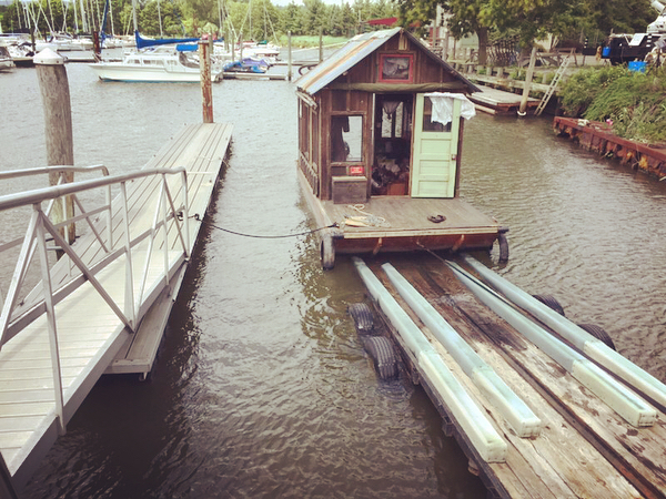 Triptych: How to trailer a shanty boat in a strong crosswind on a homemade boat trailer