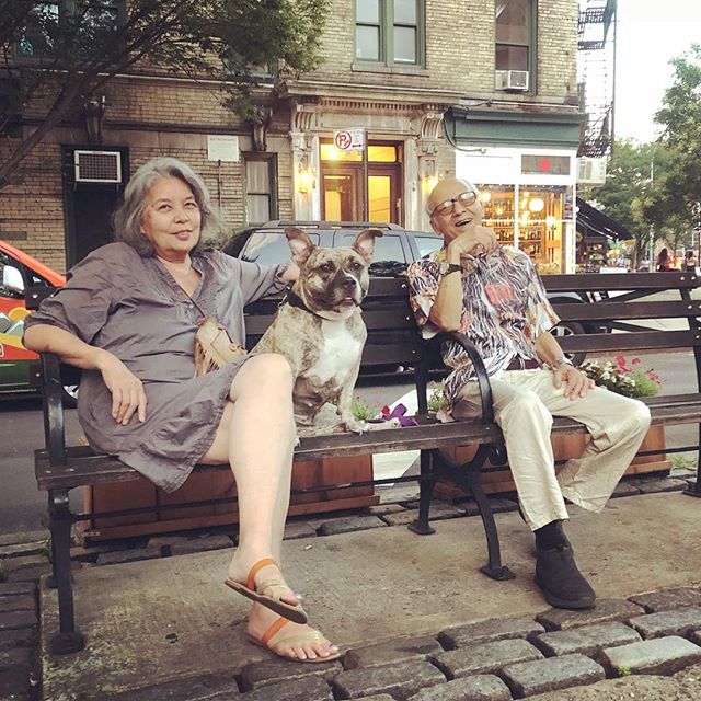 Josephine, Bella and Eric in the West Village who used to live in California and have traveled everywhere