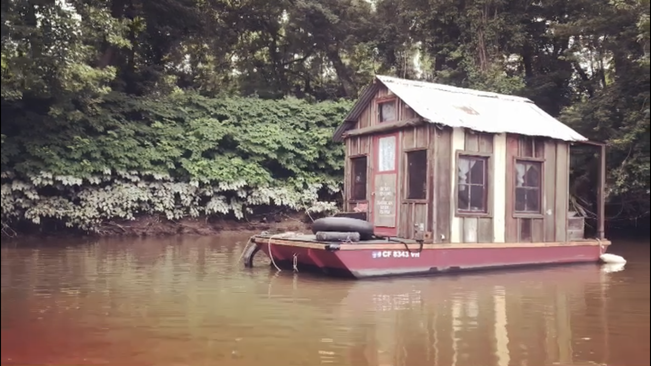 Shantyboat anchored in our secret little hidey hole