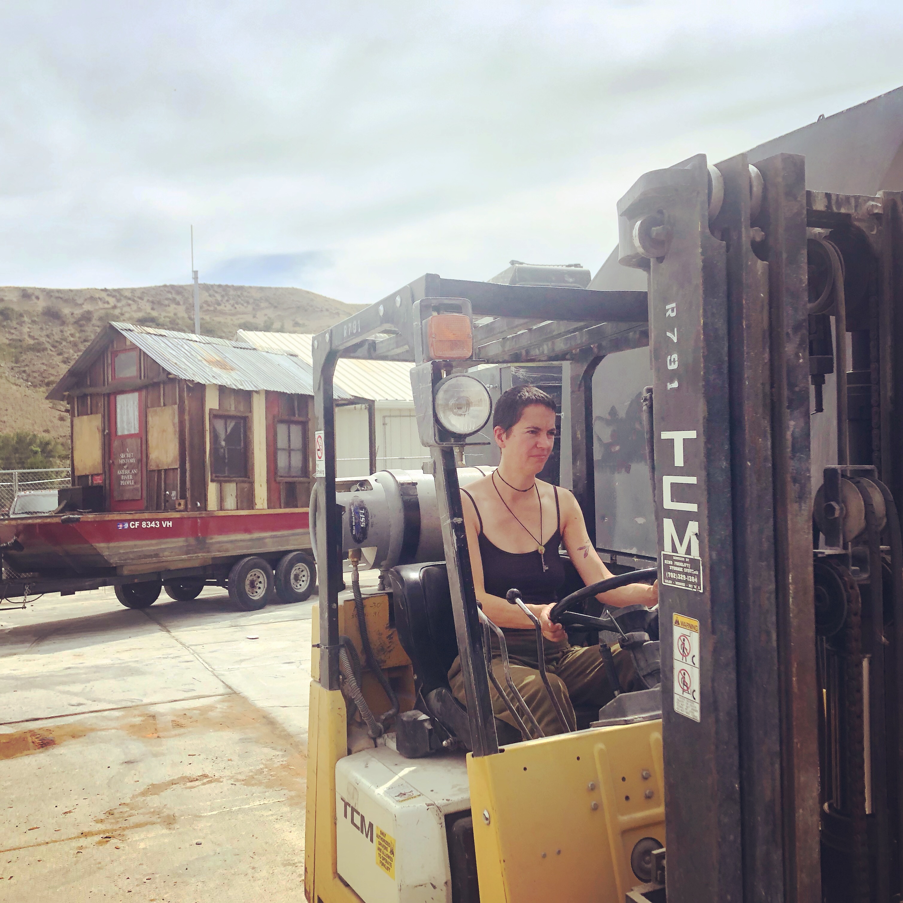 In Reno, the shantyboat was blocked in so we had to grab a handy forklift to extricate it