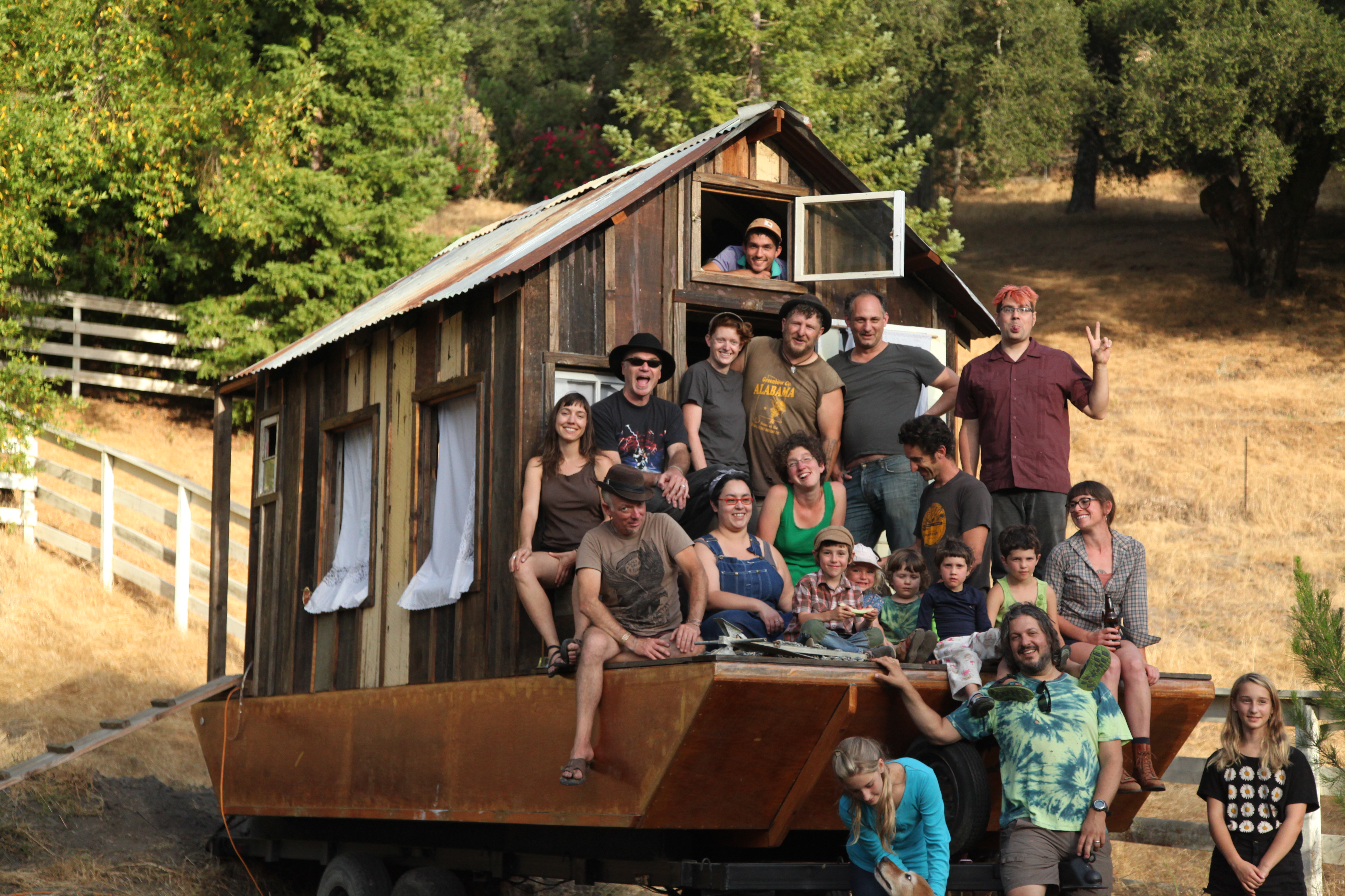 Friends helped at every stage of the shantyboat being built. Dotty was constructed over a period of two years, mostly from reclaimed and recycled material